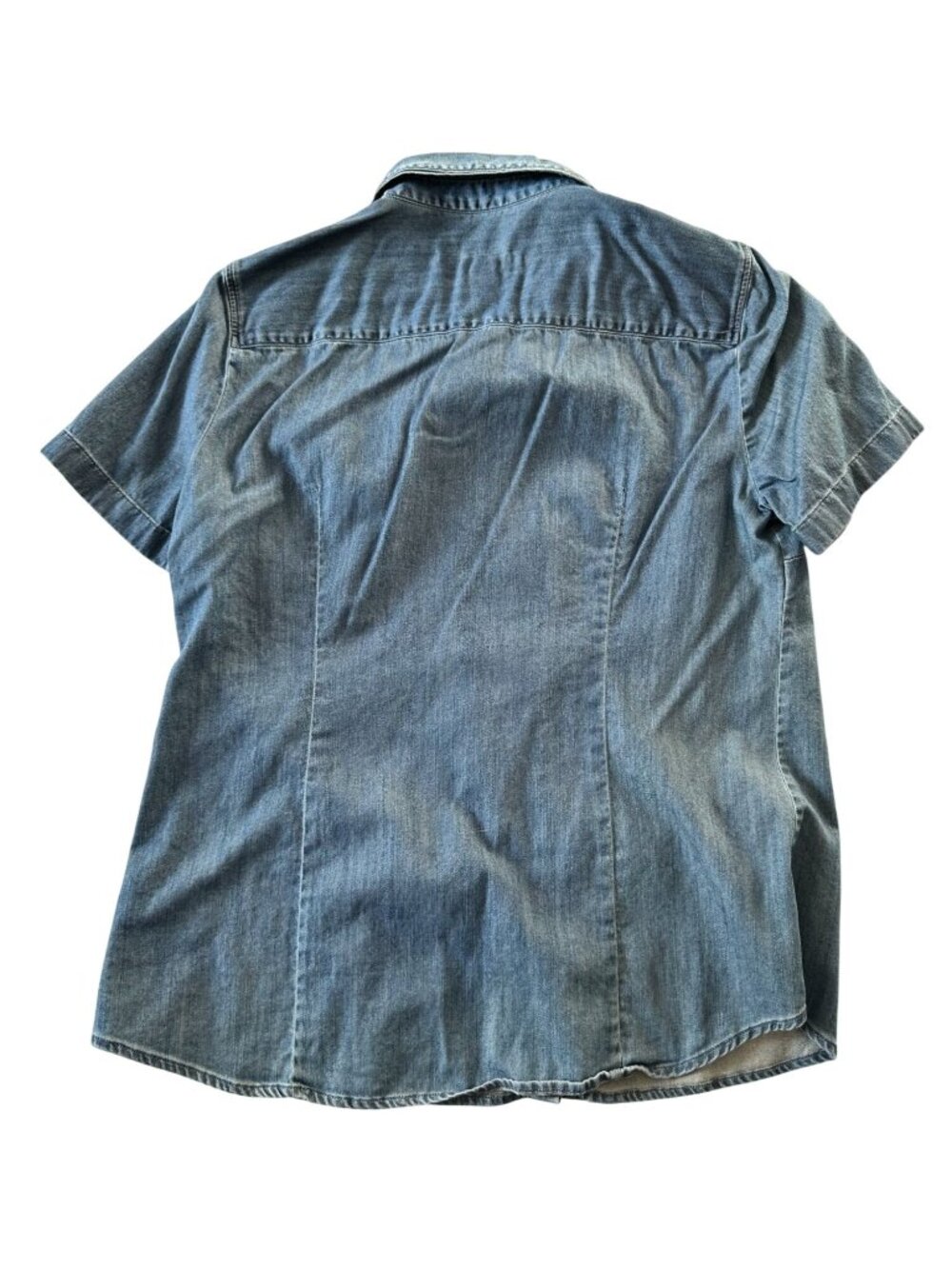 J.Crew Chambray Shirt Large Short Sleeve Peter Pan Collar Cotton Top A0096 - Picture 2 of 9
